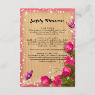 Rustic Wood Pink Floral Butterfly Safety Measures Enclosure Card