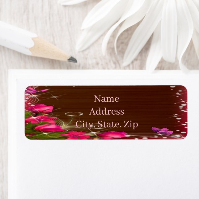 Rustic Wood Pink Floral Butterfly Wedding Address (Insitu)