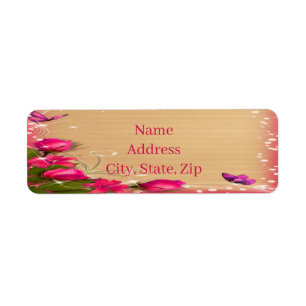 Rustic Wood Pink Floral Butterfly Wedding Address