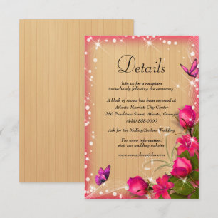 Rustic Wood Pink Floral Butterfly Wedding Details Enclosure Card