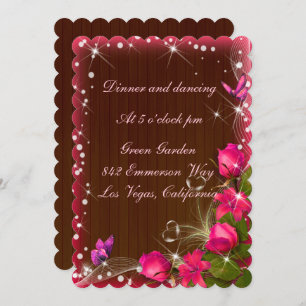 Rustic Wood Pink Floral Butterfly Wedding Receptio Invitation