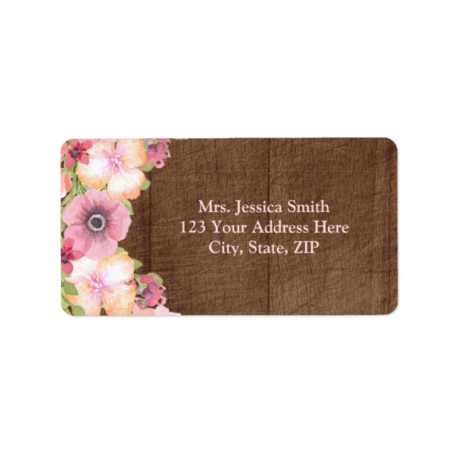 Rustic Wood Pink Floral Return Address Label (Front)