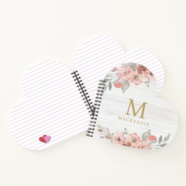Rustic Wood Pink Floral Watercolor Monogram Notebook (Inside)