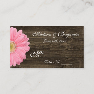 Rustic Wood Pink Gerber Daisy Wedding Place Cards