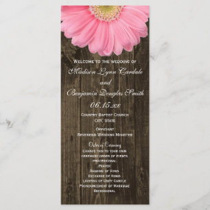 Rustic Wood Pink Gerber Daisy Wedding Programs Programme