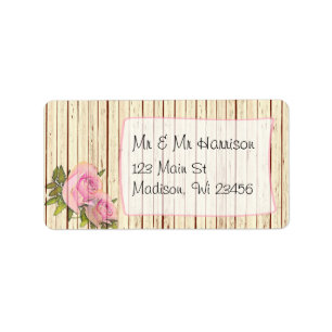 Rustic Wood Pink Rose Shabby Return Address Labels
