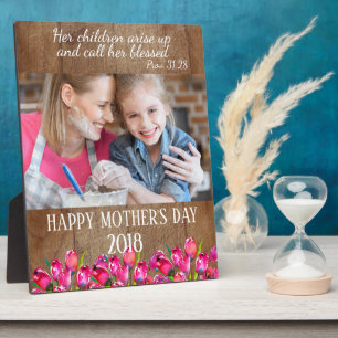 Rustic Wood Pink Tulips Photo Mother's Day Plaque