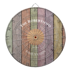 Rustic Wood Plank Pastel Family Name Cabin Dartboard
