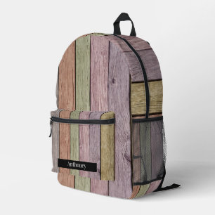 Rustic Wood Plank Pastel Personalised Name  Printed Backpack