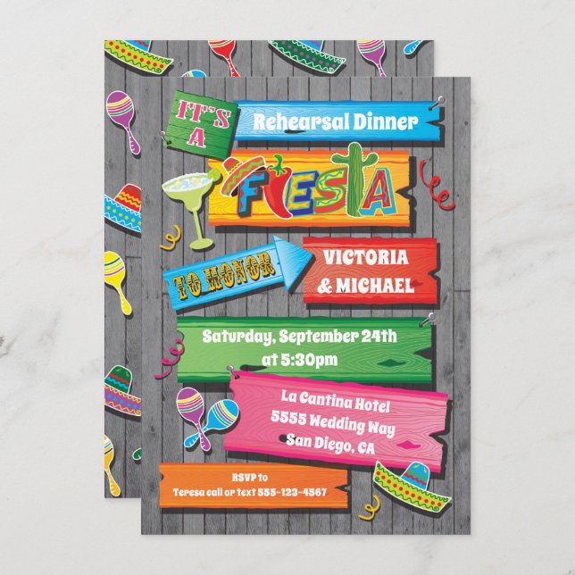 Rustic Wood Planks Mexican Fiesta Party Invitation (Front/Back)