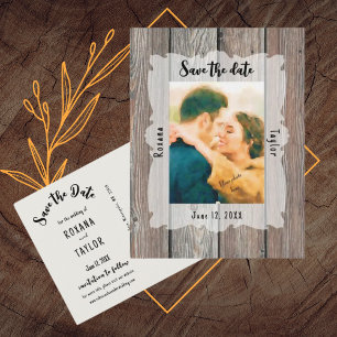 Rustic Wood Planks Wedding Photo Save Date Postcard