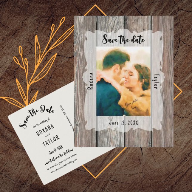 Rustic Wood Planks Wedding Photo Save Date  Postcard (Creator Uploaded)