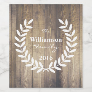 Rustic Wood Planks White Laurels - Personalised Wine Label