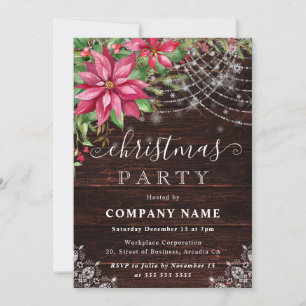 Rustic Wood & Poinsettia Corporate Christmas Party Invitation