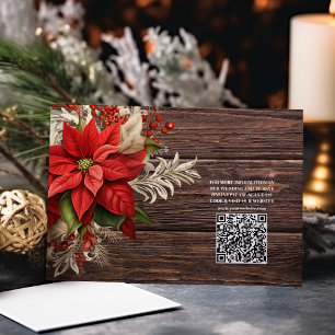 Rustic Wood Poinsettia Floral Christmas Wedding    Enclosure Card