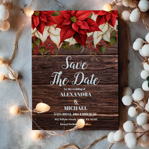 Rustic Wood Poinsettia Floral Christmas Wedding Save The Date