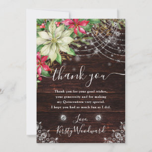 Rustic Wood & Poinsettia Quinceañera Thank You Card