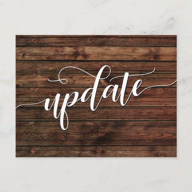 Rustic Wood Postponed Wedding Update Notice Postcard (Front)