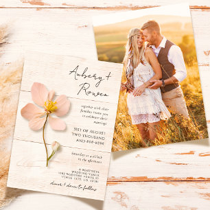 Rustic Wood Pressed Wildflower Boho Photo Wedding Invitation
