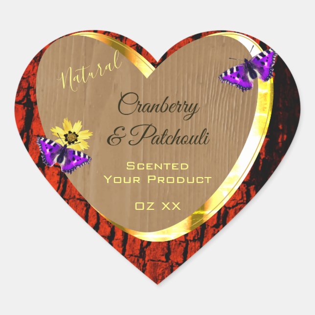 Rustic Wood Product Labels Purple Butterflies Gold (Front)