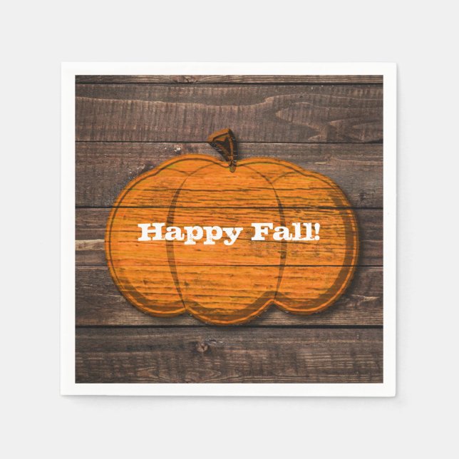 Rustic Wood Pumpkin Halloween Autumn Fall Party Napkin (Front)