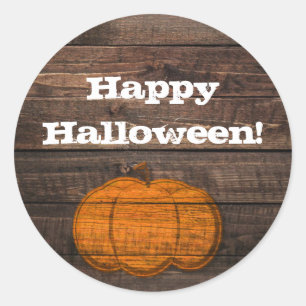 Rustic Wood Pumpkin Halloween Fall Autumn Favour Classic Round Sticker