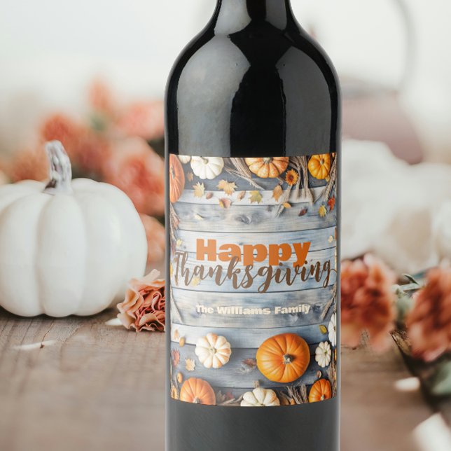 Rustic Wood Pumpkin Thanksgiving Friendsgiving Wine Label (Creator Uploaded)