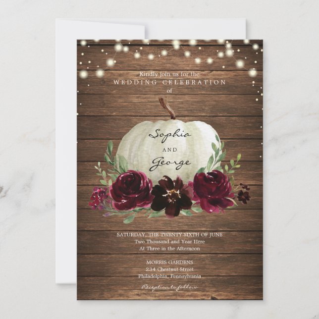 Rustic Wood Pumpkin Wedding Invitation (Front)