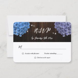 Rustic Wood Purple and Blue Floral Wedding RSVP Card
