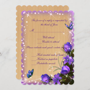 Rustic Wood Purple Floral Butterfly Response Card