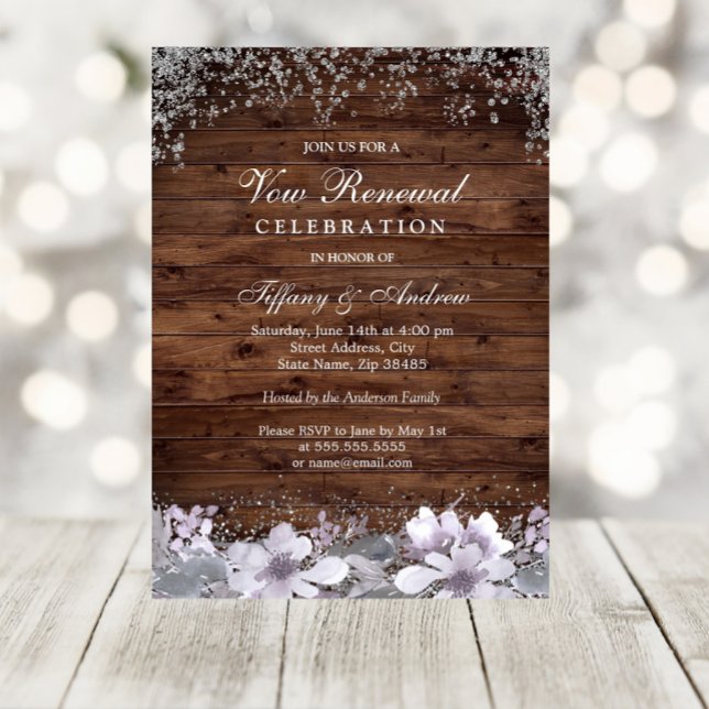 Rustic Wood Purple Floral Vow Renewal Invite (Creator Uploaded)