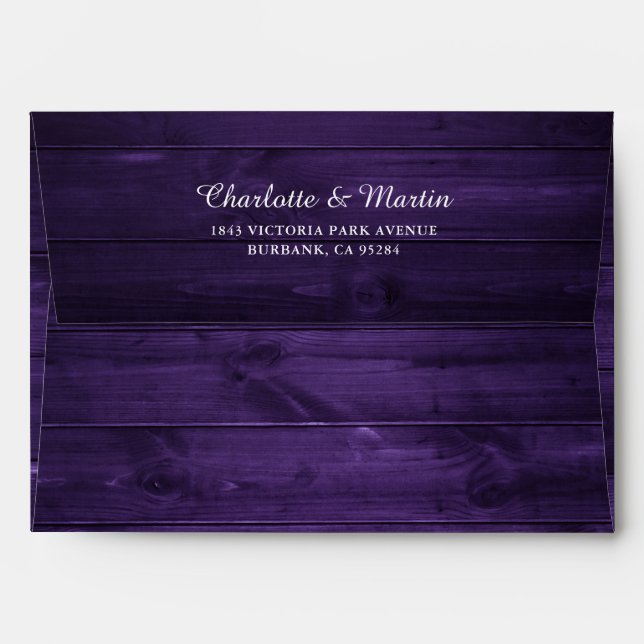 Rustic Wood Purple Wedding Envelope (Back (Top Flap))