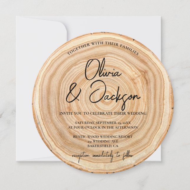 Rustic Wood QR Code Wedding Invitation (Front)