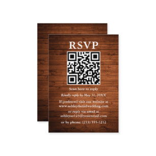 Rustic Wood QR Wedding RSVP Enclosure Card