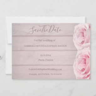 Rustic Wood Real Pink Roses Save The Date Wedding Invitation
