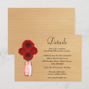 Rustic Wood Red Floral Mason Jar Wedding Details Enclosure Card
