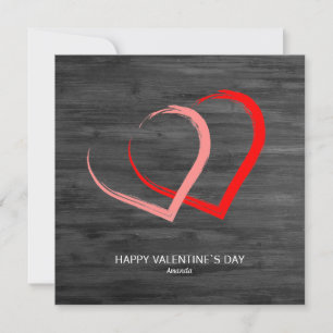 Rustic Wood Red Pink Heart Valentine`s day Modern Holiday Card