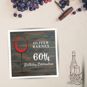 Rustic Wood Red Wine 60th Birthday Party Napkin