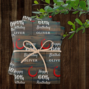 Rustic Wood Red Wine 60th Birthday  Wrapping Paper Sheet