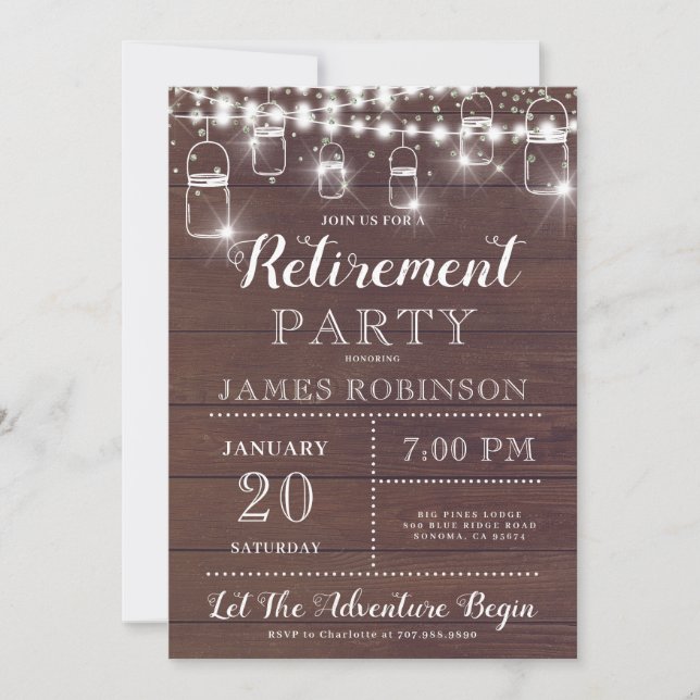 Rustic Wood Retirement Party Invitation (Front)