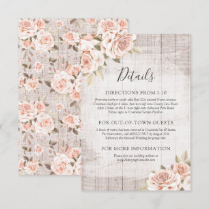 Rustic Wood & Romantic Roses Details / Directions Enclosure Card