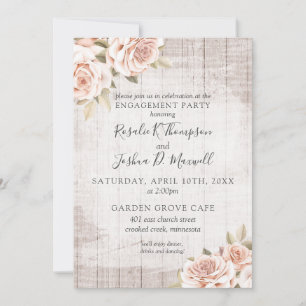 Rustic Wood & Romantic Roses Engagement Party Invitation