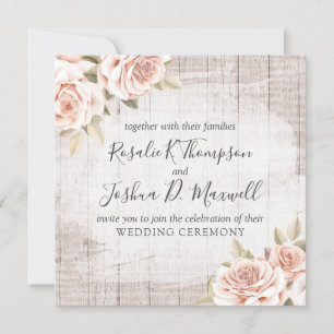 Rustic Wood & Romantic Roses Shabby Chic Wedding Invitation