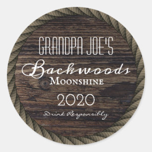 Rustic Wood & Rope Personalised Classic Round Sticker
