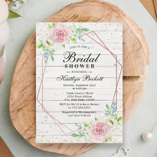 Rustic Wood Rose Gold Foil Floral Bridal Shower Invitation