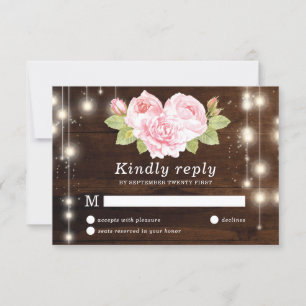 Rustic Wood Roses Wedding RSVP Card