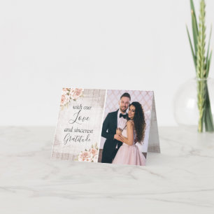 Rustic Wood & Roses Wedding Thank You 4-Photo Card