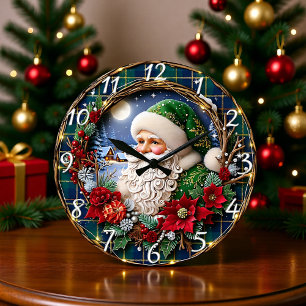 Rustic Wood Santa Merry Large Clock