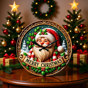 Rustic Wood Santa Merry Large Clock