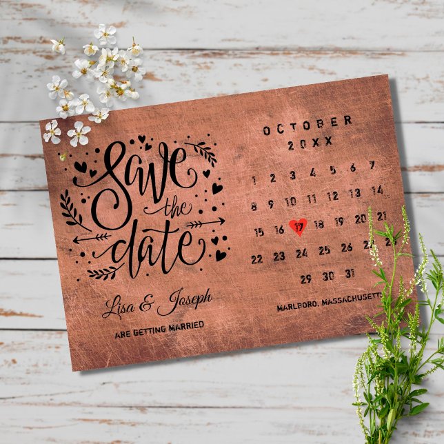 Rustic Wood Save the Date Calendar Red Heart Invitation (Creator Uploaded)